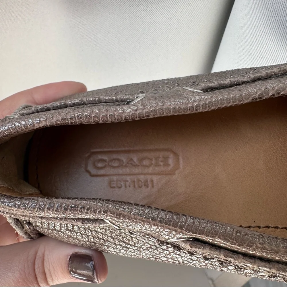 Coach (6.5) Silver Metallic Nadia Driving Moccasin Loafer w Tassels, Snakeskin - Picture 8 of 9